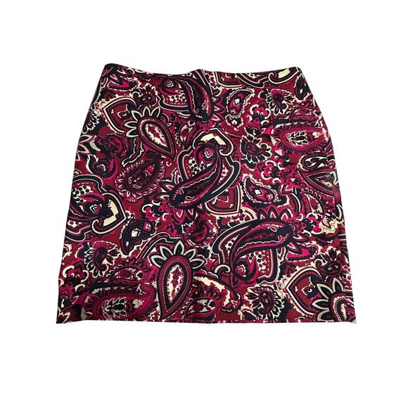 Talbots Skirt Mini Paisley Burgundy Navy lined 8P Fall Career Office Party - Picture 1 of 6